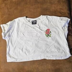 White Crop Top with Rose Embroidery